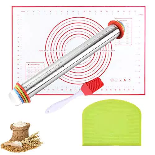 Kit mattarello, mattarello in Acciaio Inossidabile con Spessore e segni di misurazione Regolabili
