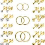 Morfetto 15 Paia di Orecchini A Cerchio Cartilagine In Acciaio Inox per Le Donne Degli Uomini Della Sfera CZ Orecchino Della Vite Prigioniera Set Helix Conch Daith Piercing Insieme Dei Monili D'oro