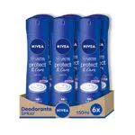 NIVEA Protect & Care Spray Deodorante 6 x 150 ml, Deodorante antitraspirante senza alcol etilico