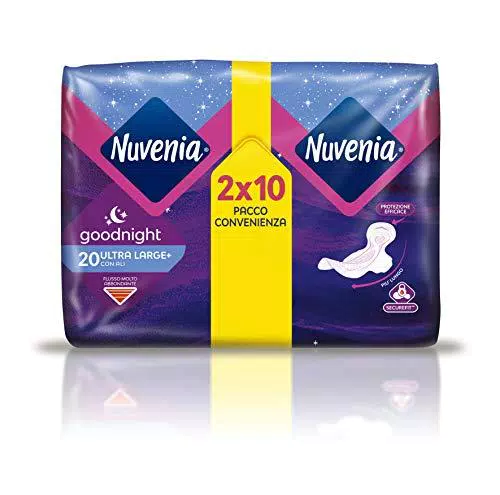 Nuvenia - Assorbente Ultra Notte con Ali - Superficie Traspirante e Assorbenza Rapida - Confezione da 20 Assorbenti