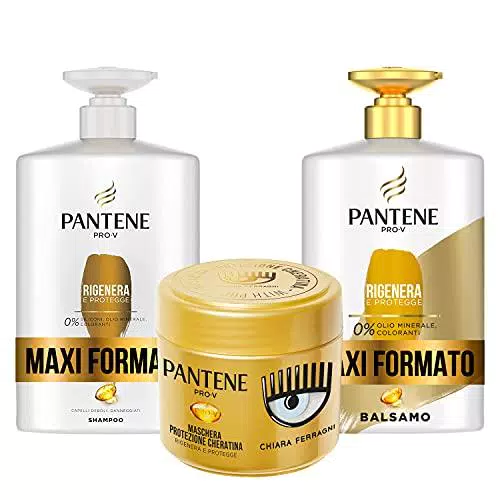 Pantene Pro-V by CHIARA FERRAGNI Shampoo Rigenera & Protegge per Capelli Deboli o Danneggiatiaxi Formato da 1000 ml + Balsamo 900 ml + Maschera 300 ml