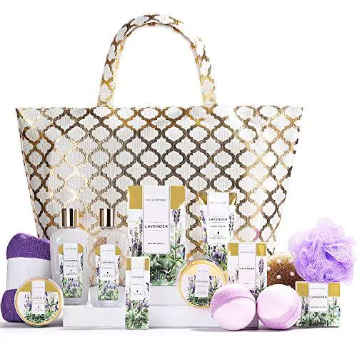 Spa Luxetique Set Bagno Doccia Donna alla Lavanda Confezione Regalo 15 Pezzi con Borsa a Mano Bagnoschiuma Olio Massaggio Lozione per San Valentino Compleanno Anniversaio Vacanza