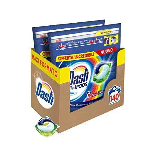 Dash Pods Detersivo Lavatrice In Capsule, 140 Lavaggi alva Coloreaxi Formatoantiene Vivaci i Colori Dei Tuoi Capi