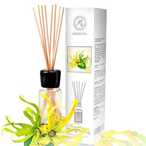 Diffusore Profumato per Ambiente Ylang Ylang 100ml con 10 Bastoncini di Bambù - Olio Essenziale Ylang - Fragranza Intensa e Duratura - Senza Alcool - Aromatizzatore d'Aria per Interni