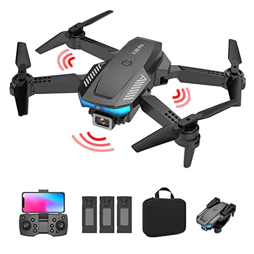 Drone con fotocamera 1080P, Quadricottero RC pieghevole con borsa da trasporto 3 batterie