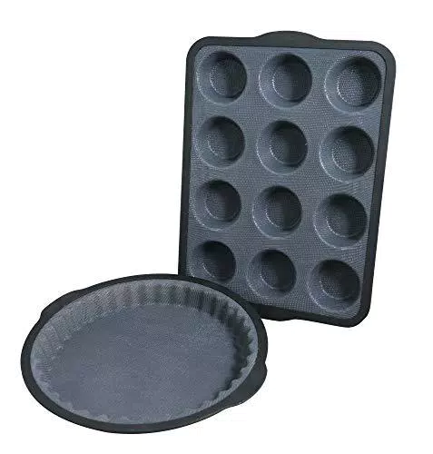 Fackelmann Camilla Gift Set crostata 25 cm e teglia muffin a 12 impronte. Materiale Innovativo in fibra di vetro rivestita con materiale siliconico. Per la pasticceria di alta precisione