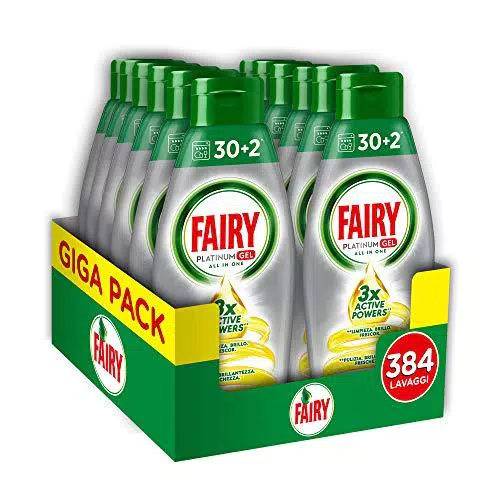 Fairy Gel Detersivo Lavastoviglie - 384 Lavaggi - 12 bottiglie da 32 lavaggi - Limone