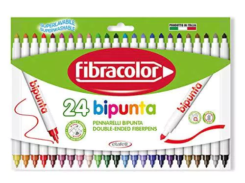 FIBRACOLOR Pennarelli Bipunta, confezione 24 colori