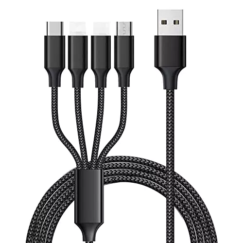 Kafeiya Multi Cavo di Ricarica, 4 in 1 Multiplo Cavetto Micro USB Tipo C Nylon Intrecciato Cavo di Ricarica USB