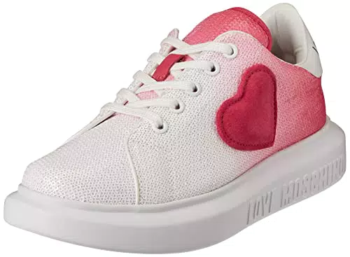 Love Moschino, Scarpa bassa con paillettes, argento, 36