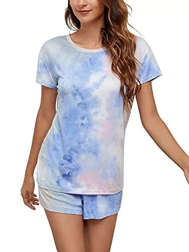 MessBebe Damen Schlafanzüge Kurz Zweiteilige Casual Pyjamas Sleepwear Hausanzug Tie Dye Langarm Oberteil Lang HoseWeich Nachtwäsche Freizeitanzug
