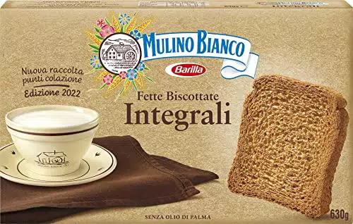 Mulino Bianco Fette Biscottate Integrali, Colazione Ricca di Fibre e Gustoenza Olio di Palma - 630 gr