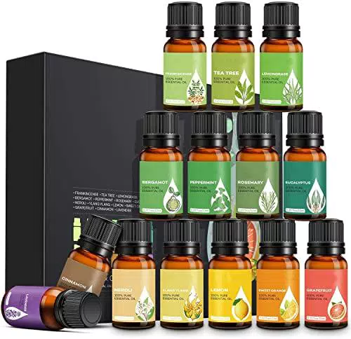 Oli Esenziali 14 * 5ml, Set Regalo Olio Essenziale Puri 100% Lavanda/Arancio Dolce/Menta/Albero del Tè/Eucalipto/Citronella/Bergamotto/Franchincenso