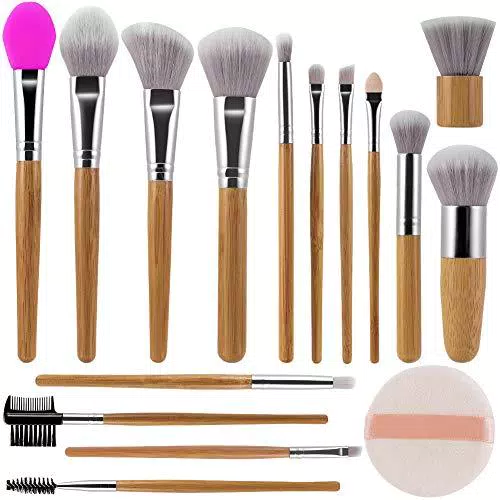 Pennelli Make Up FILY DUAIU 15 pezzi Set di Pennelli da Trucco con Manico in Bambù Setole Sintetiche per Fondotinta Correttore Ombretto Sopracciglia Set con Trucco