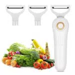 POWERGIANT Pelapatate Elettrico, 3 in-1 Sbuccia Patate Elettrico Multifunzione con 3 Lame di Ricambio Affilate Pela Carote Elettrico per Affettatrice di Frutta e Verdura