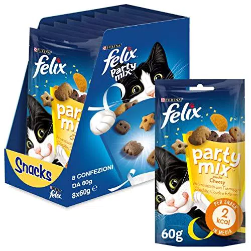 Purina Felix Party Mix Snack Gatto Cheezy Mix con Formaggio Cheddar