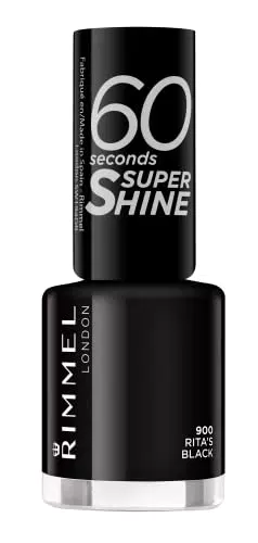 Rimmel London Smalto Unghie 60 Seconds Super Shine - Asciugatura Rapida e Lunga Durata - 900 Rita's Black - 8 ml