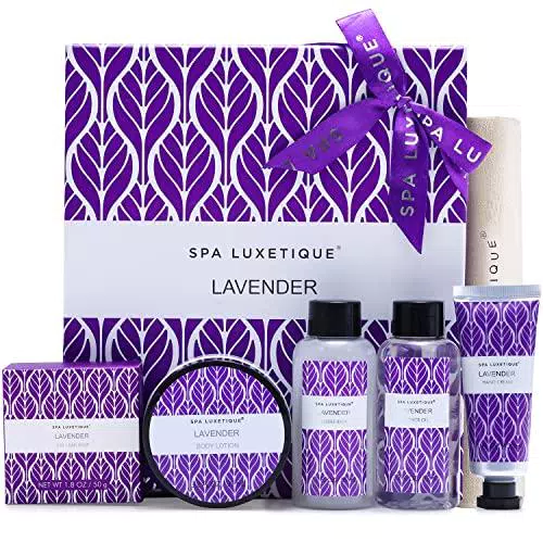 Spa Luxetique Set Bagno Doccia Donna 6 Pezzi alla Lavanda Cofanetto Regalo Donna con Bagnoschiuma e Lozione per San Valentino Compleanno Anniversario Viaggio