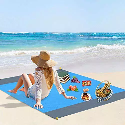 Vegena Coperta da Spiaggia, Antisabbia Stuoia SpiaggiaTappetino da Picnic 210x200cm Portatile Ultraleggero Impermeabile 4 Picchetti Fixed per Picnic Spiaggia Viaggi Escursionismo Campeggio e Altro
