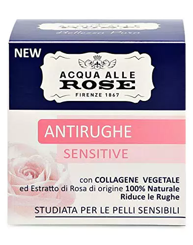 Acqua alle Rose, Crema Viso Antirughe Sensitive con Collagene Vegetale ed Estratto di Rosa