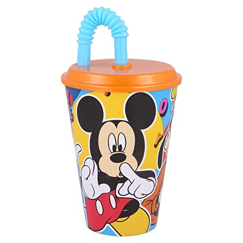 Bicchiere Per Bambini Con Cannucce Riutilizzabili - 430 ml |Mickey Cool Summer