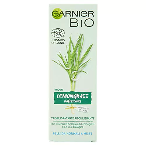 Garnier Bio Crema Viso Lemongrass Rinfrescante, Crema Viso Naturale Idratante e Riequilibrante