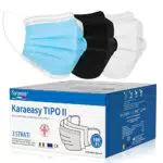KARAEASY Mascherine chirurgiche Certificate Dispositivo Medico Tipo II BFE 98% Certificate Mascherina Box 20 Blu + 10 Bianco + 20 Nere