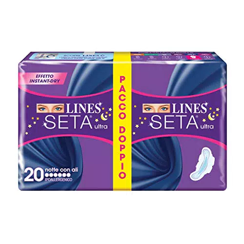 Lines Seta Ultra Assorbente Notte con Ali, 20 Pezzi