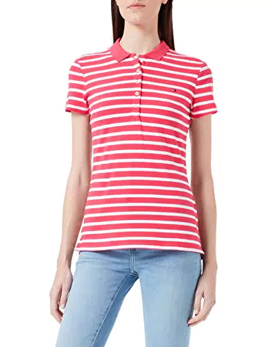 Tommy Hilfiger Polo Sottile a Maniche Corte a Righe