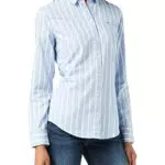Tommy Jeans Tjw Camicia Slim Oxford a Strisce, White/Moderate Blue
