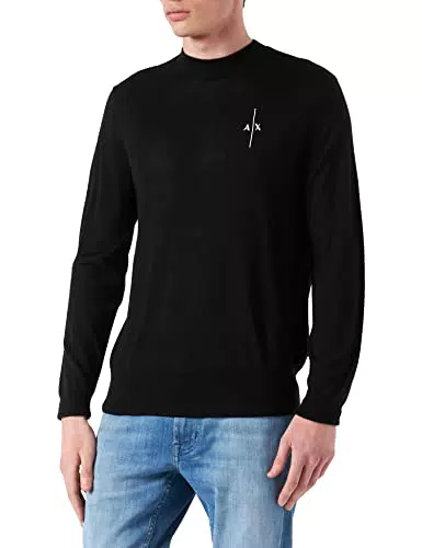 ARMANI EXCHANGE Merino Wool, Crew Neck, Embroidered Logo Maglione
