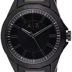 Armani Exchange Orologio a tre lancette da uomo, cassa in acciaio inossidabile nero da 44 mm e bracciale in acciaio inossidabile