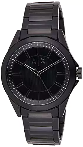 Armani Exchange Orologio a tre lancette da uomo, cassa in acciaio inossidabile nero da 44 mm e bracciale in acciaio inossidabile
