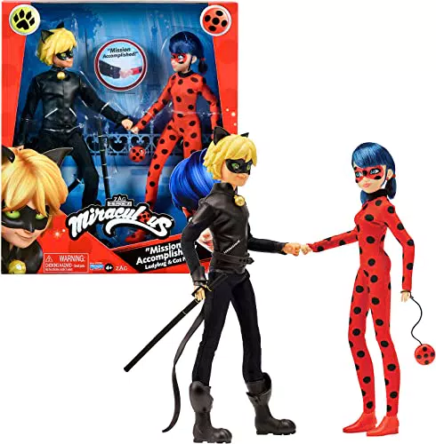 Bandai- Miraculous - Confezione da 2 bambole - Ladybug e Black Cat - Due bambole articolate da 26 cm con accessori - P50365