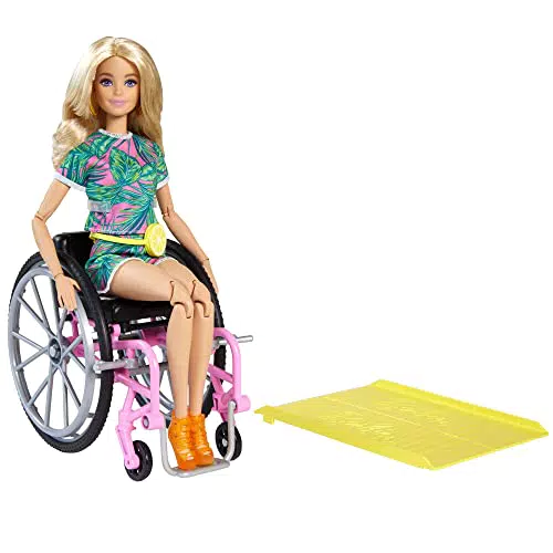 Barbie Fashionistas Bambola con Sedia a Rotelleunghi Capelli Biondi e Tanti Accessori