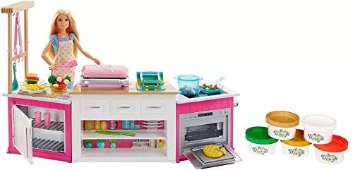 Barbie FRH73 Cucina da Sogno con Bambola, 5 Aree di Gioco