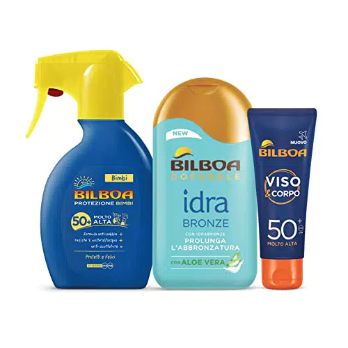Bilboa, Kit Protezione Solare Bimbi SPF 50+, Crema Solare Bambini con Trigger SPF 50+