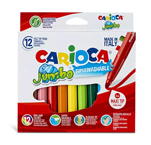 CARIOCA Pennarelli Jumbo Box, 12 Pennarelli Colorati per Bambini con Punta e Corpo Maxi