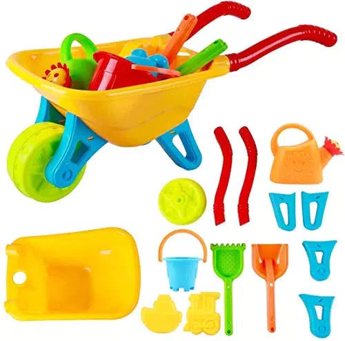 deAO Set Carrello Multicolore con Accessori per il Giardinaggio - Gioco dei Bambini