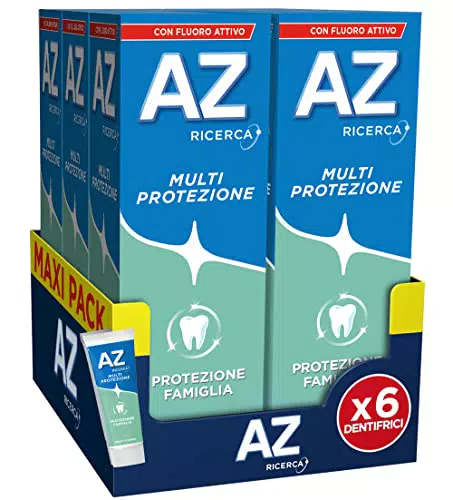 AZ - Dentifricio Multi Protezione, Ideale per la Famiglia, Pulizia Denti Profonda, Gusto Menta, Maxi Formato da 6 Confezioni X 75ml