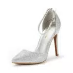 DREAM PAIRS Scarpe da Donna con Tacco Alto e Cinturino alla Caviglia con Tacco Alto Oppointed-LaceyScintillio d'Argento / 7