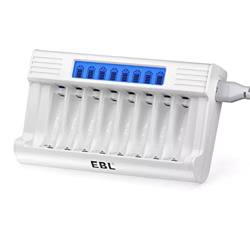 EBL AA AAA Caricabatterie Indipendenti LED Display, RM-76 Caricatore con 5V 2A Funzione di Ricarica Rapida per AA e AAA NI-MH Batterie Ricaricabili