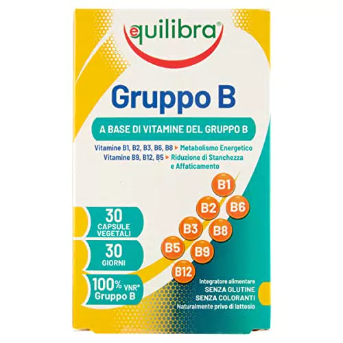 Equilibra Integratori Alimentari, Gruppo B, Integratore di Vitamine del Gruppo B per la Riduzione di Stanchezza e Affaticamento e per il Normale Metabolismo Energetico