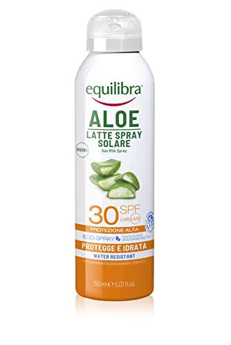 Equilibra Solari, Aloe Latte Spray Solare Spf 30, Latte Solare con Aloe Vera