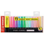 Evidenziatore - STABILO BOSS ORIGINAL Desk-Set - 15 Colori assortiti 9 Neon + 6 Pastel