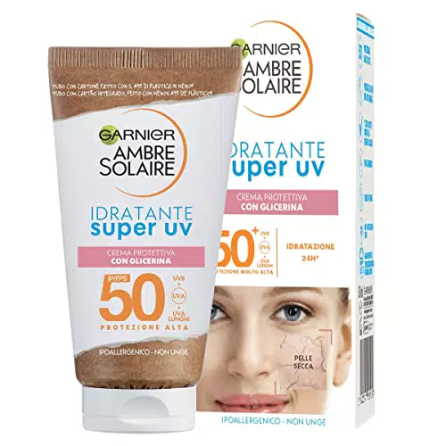 Garnier Ambre Solaire Super UV, Crema Viso Protettiva ad Azione Idratante