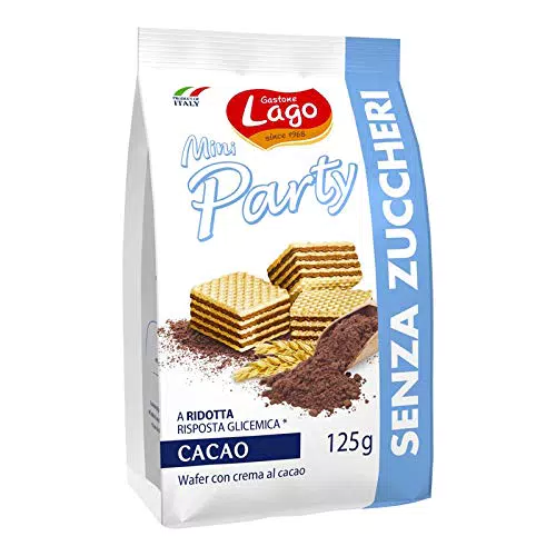 Gastone Lago Mini Party 125g, Wafer senza Zucchero con Crema Cacao 74% con 5 Strati Friabili di Wafer e una Crema Cioccolato Vellutata
