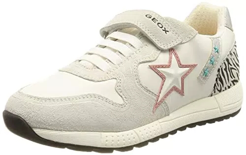 Geox J Alben Girl, Scarpe da Ginnastica, Bianco Nero