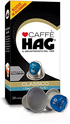 Hag - Capsule Caffè Decaffeinato Espresso Classico - 100 capsule in alluminio - Intensità 6 - Compatibili con Macchine Nespresso - 10 pacchetti da 10 capsule