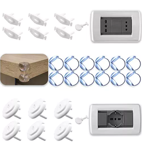 InRübel - Kit Sicurezza Bambini Casa Composto da - 12 Copriprese Per Bambini + 12 Paraspigoli Bambini Trasparente Con Adesivo 3M Ultra Forte - Para Spigoli Angolari In Gomma